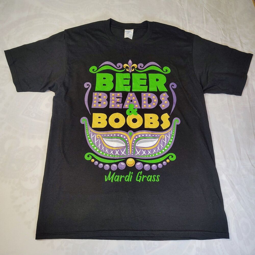 Beer Beads & Boobs Mardi Gras Party Carnival Celebration T-Shirt Sz M Festival